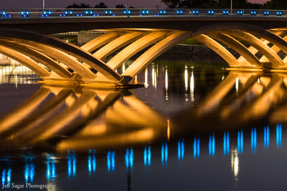 The Rich St. Bridge accented by blue lights - Click image to enlarge